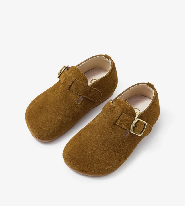 Comfortable Slip On Toddler Shoes Suede Cowhide Leather Buckle Strap Kids Flats Feet Shoes