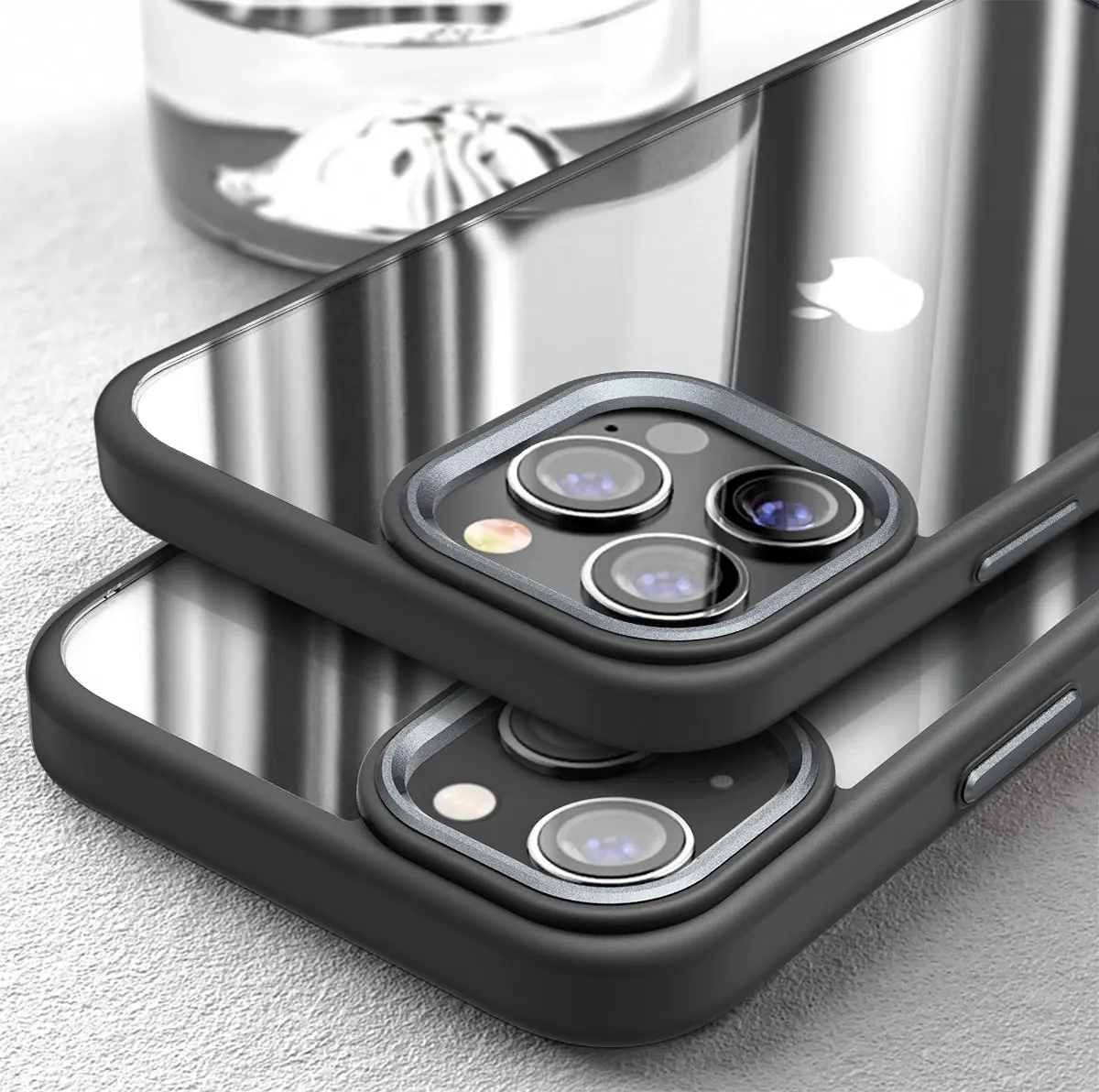 Factory Price Wholesale Designer Anti Fall Scratch Resistant 2mm Clear Transparent Alloy Ring Shockproof Case For iPhone 13 14