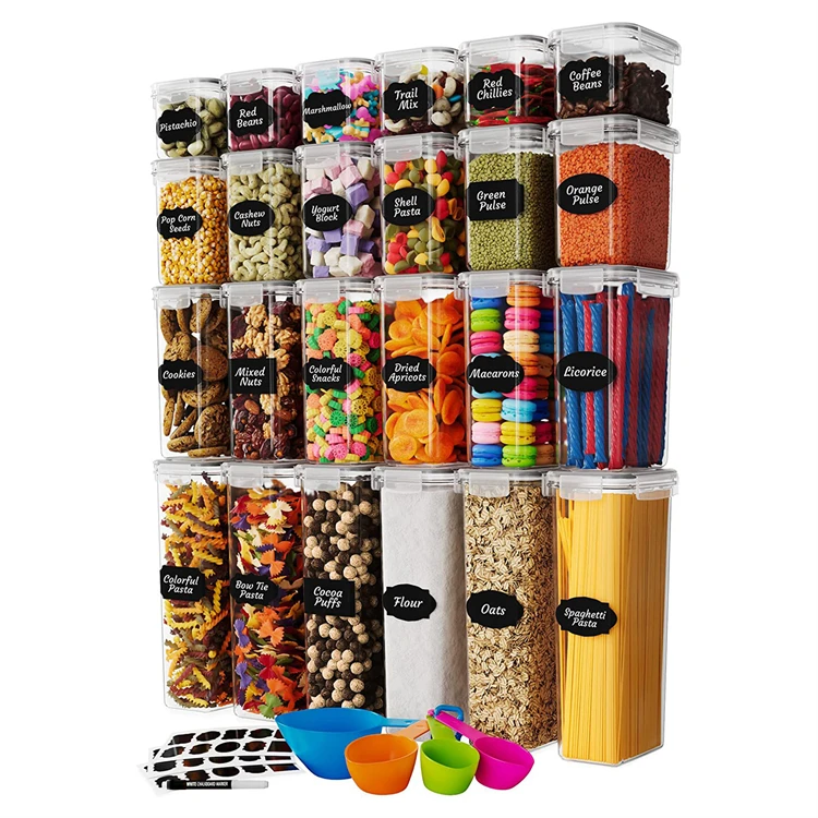 42-Pcs BPA-Free Airtight Plastic Kitchen Organizer Household Storage Cereal Dry Food Stackable Storage Bin Box Container
