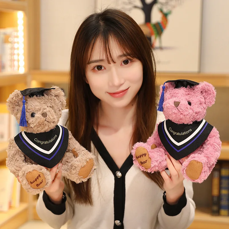 Custom 20cm brown graduation Bear hooded robe Unisexes wholesale different standing Bears plush gift
