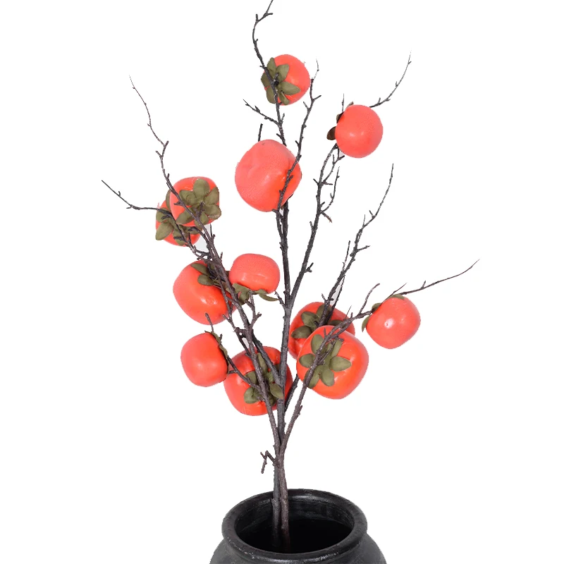 Hot new products ins Simulation Persimmon for Hotel Wedding Decorative Living RoomHome Flower arrangement Fruit Branches Plant