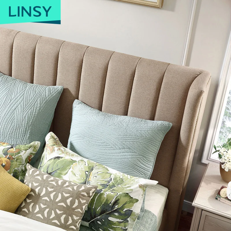 Double Bed and Mattress Set Style Room Wood Design Upholstered Fabric European Home Furniture Bedroom Furniture Soft Bed Modern