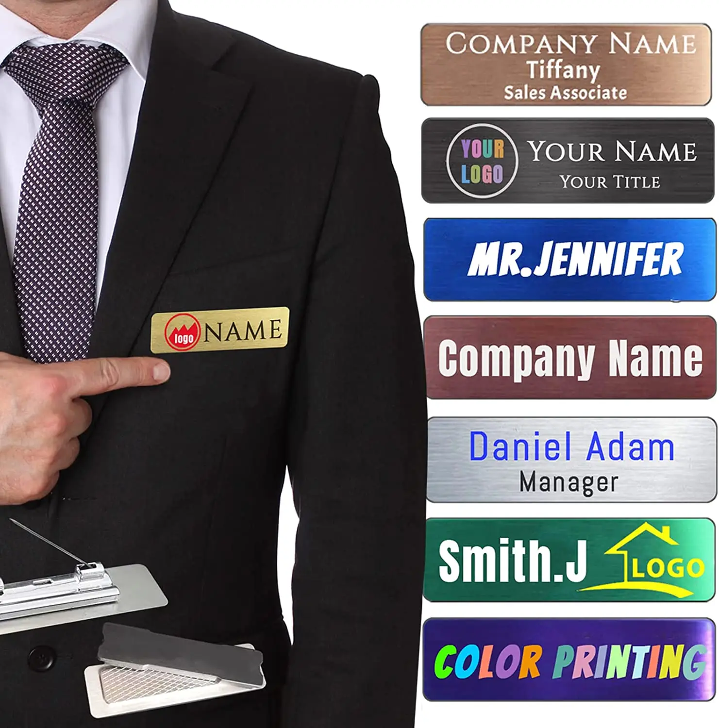 Custom Name Tag with Logo Personalized Name ID Badge with Magnet Pin Backing for Uniforms, Employees, Staff, Doctors, Nurse