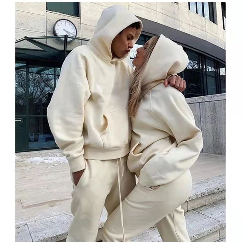 OEM Custom Logo Tracksuit Cotton Sweatpants Luxury Hoody Sweatshirt Set Fleece Unisex Sweatsuit