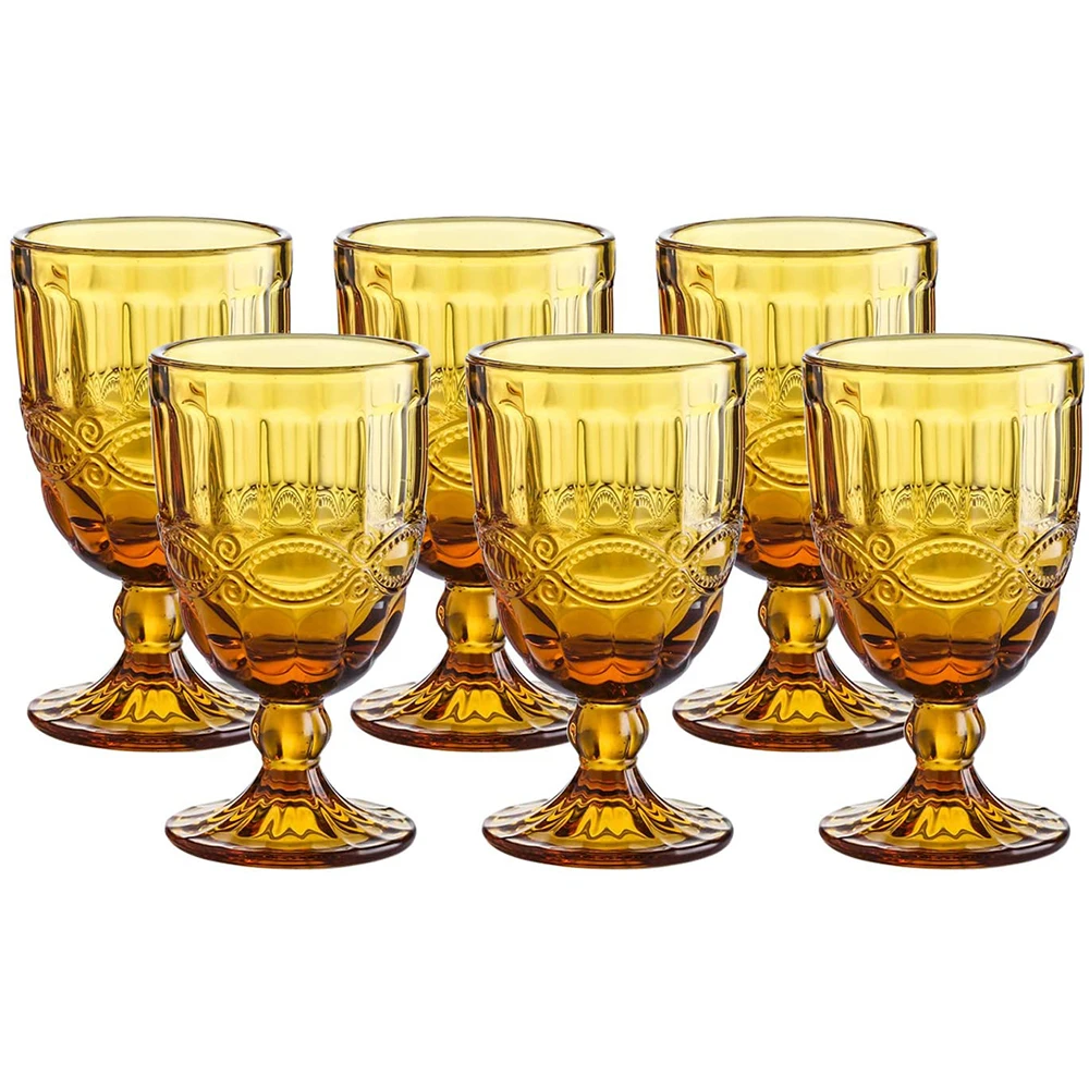 Colored Glass Goblet Vintage - Pressed Pattern Wine Glass Wedding Goblet - 8.7 Ounce (Amber)