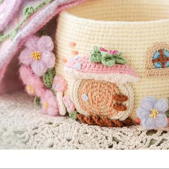Festival Gifts Cute Home Decoration Color Knitted Mushroom Hut Wholesale Material Pack