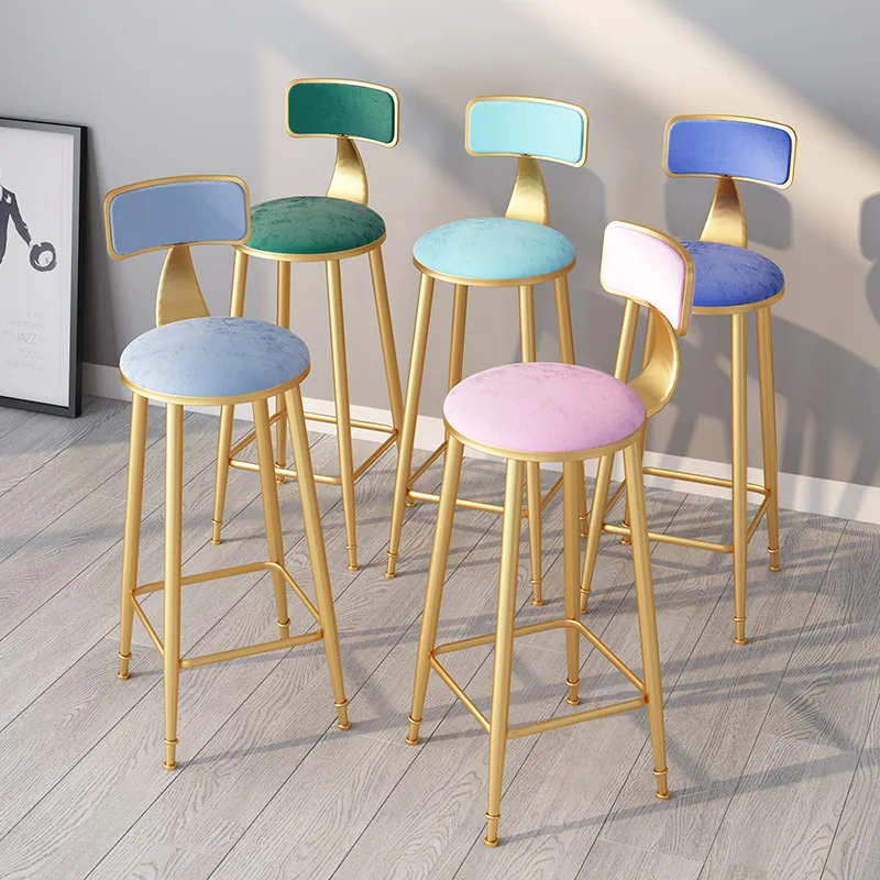 Modern Rose Golden Cheap Velvet Counter Stool Home Minimalist Casual Cafe Furniture Metal High Bar Chairs For Sale