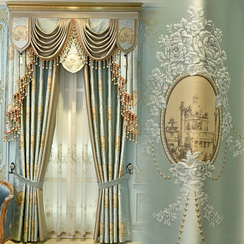 
OEM ODM Custom Living room high-end luxury thickened jacquard fabric european style window curtain 