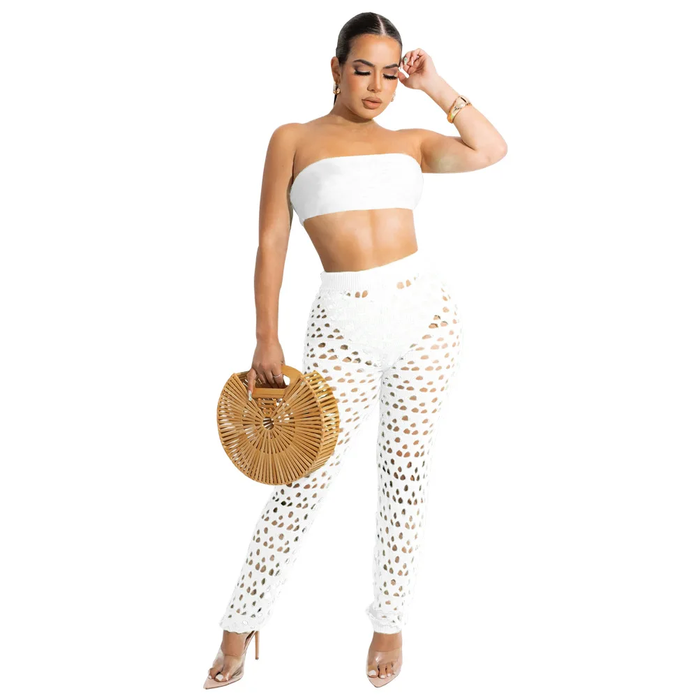 Custom Logo Color Two Piece Mesh Pants Set High Stretchy Sport Outfits Cozy Lounge Wear Women Skims Two Piece Set