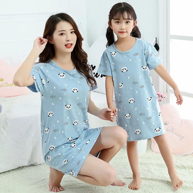 Cute Cartoon Cotton Sleepwear Family Matching Clothes Girl Nightgown Mom and