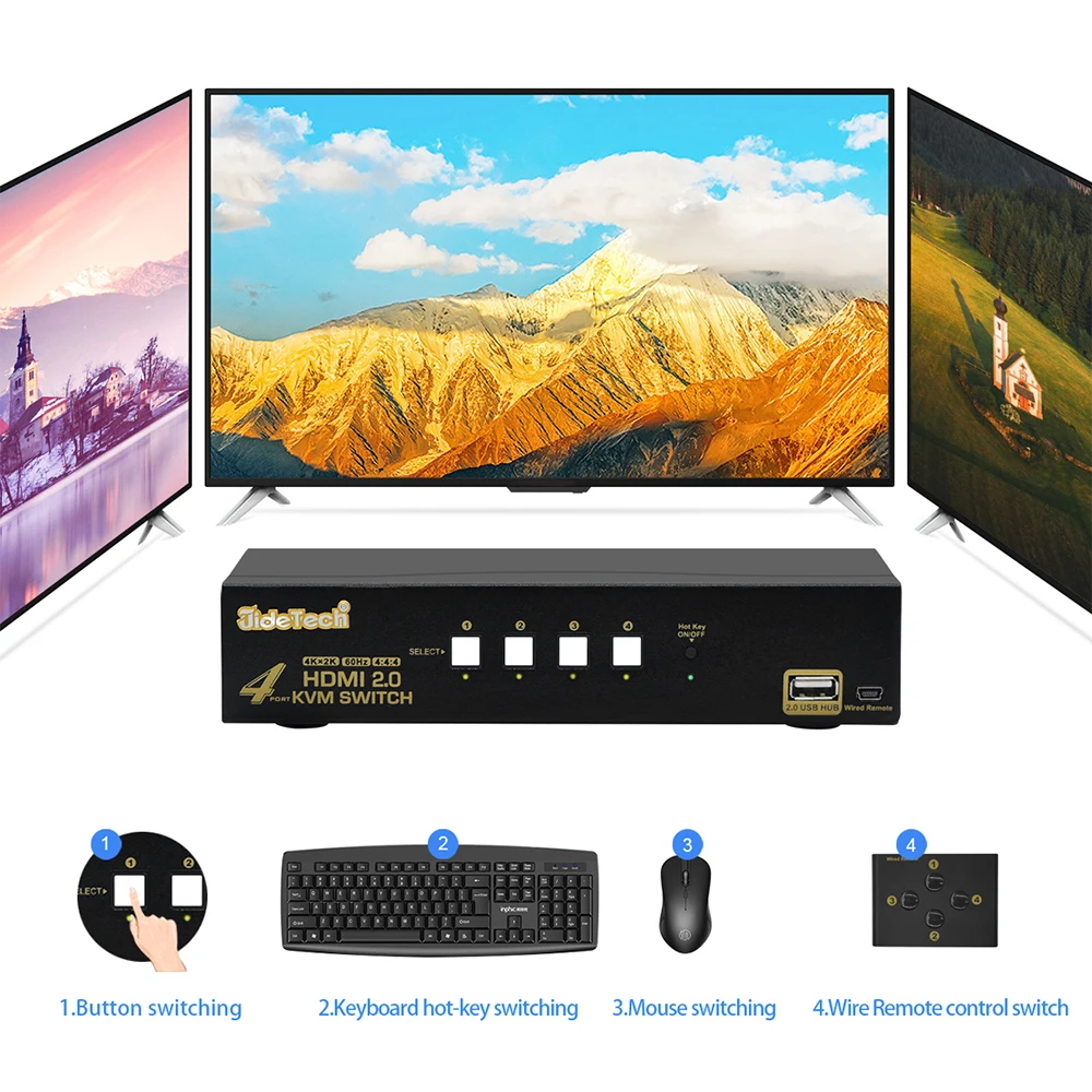  USB HDMI KVM Switch 4 порта Ultra HD 4K 60 Гц для компьютера ноутбука сервера DVR NVR игровой