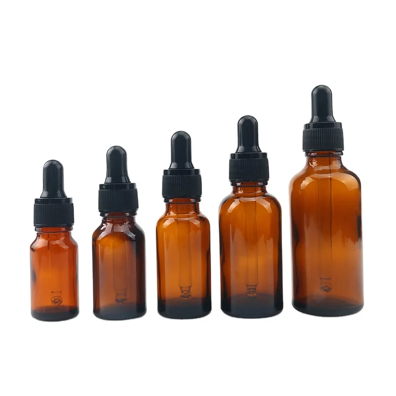 LANJING 30ml  Glass Amber Essential Oil Vials  with Plastic Black Caps