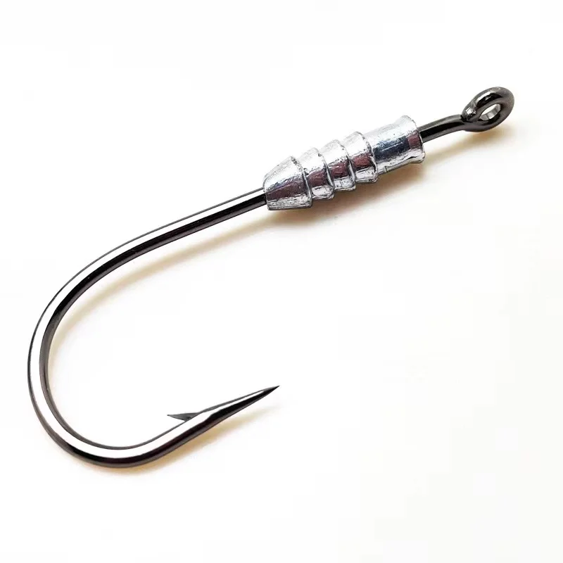 Lure soft worm hook, threaded high carbon steel micro Marine fishing lead head hook bionic bait