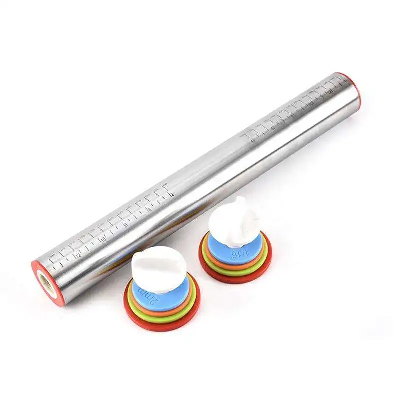 High Quality Durable Pastry Dough 304 Stainless Steel Baking Kitchenware Embossed Turned Rolling Pin