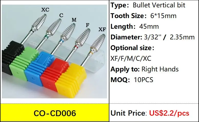 Whole Carbide Nail Drill Bits Nail Art Electric Drill Machine Files Burrs Milling Cutters Nail Art Tools CO-CD006