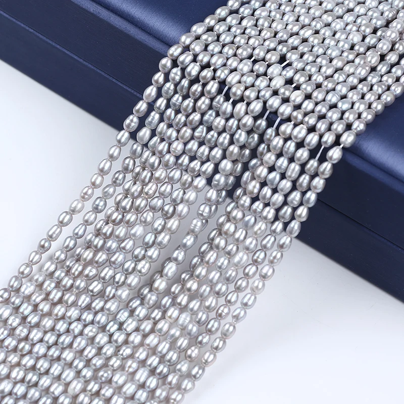 3-4mm wholesale gray color natural freshwater rice pearls strands