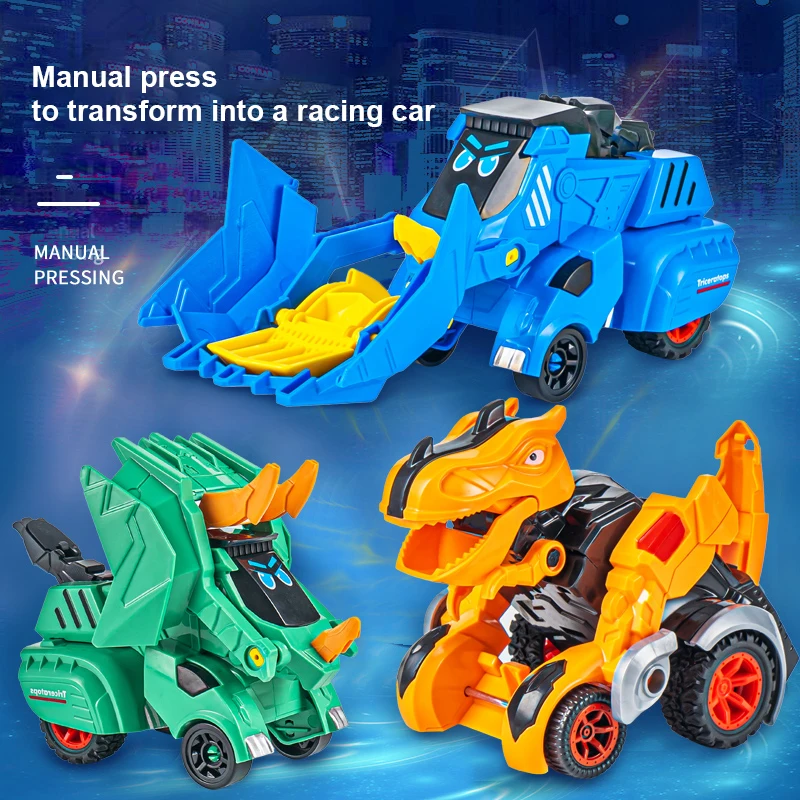 Inertial animals dinosaurs deformation car Triceratops Car Kids deform dinosaur toys Transformation diecast toy car