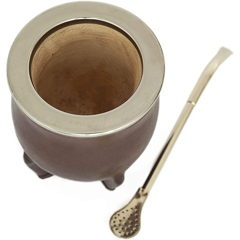 Yerba Mate чашка с кожаной оболочкой Изолированная Тыква чайная соломинкой