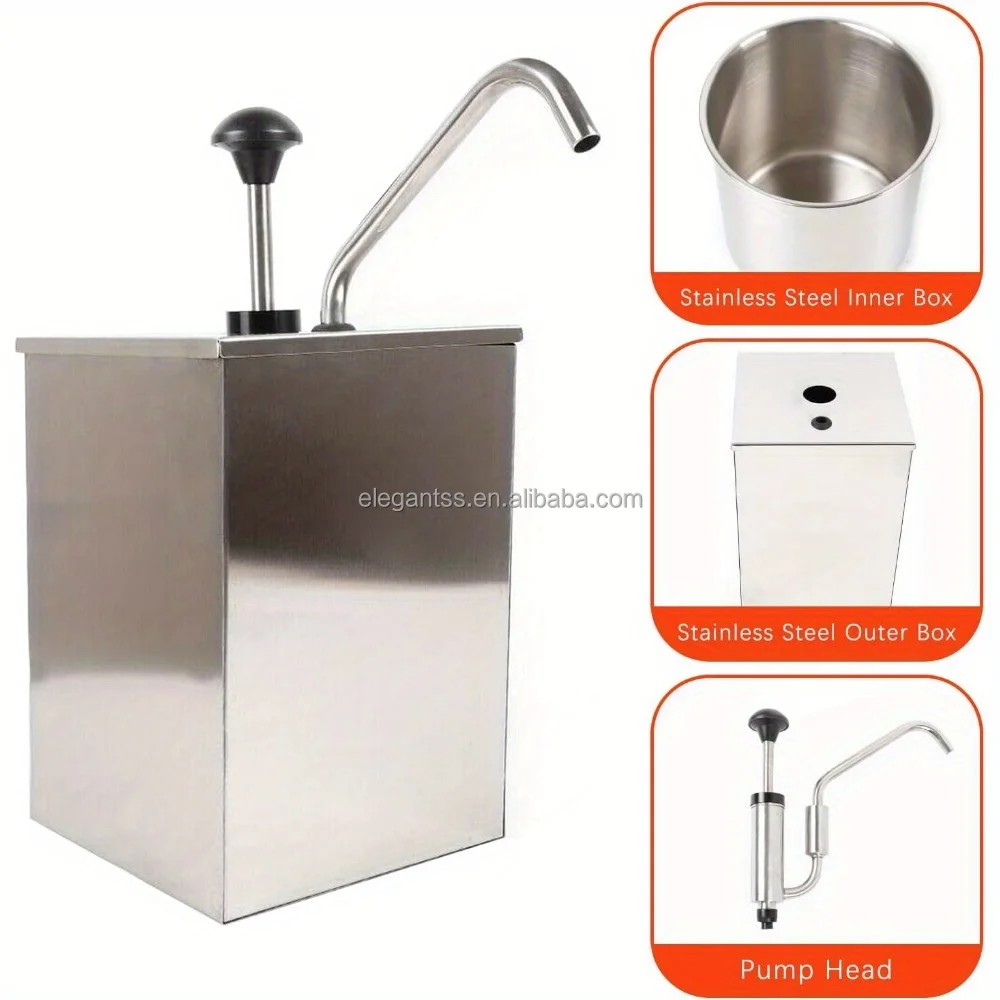 Commercial Stainless Steel 4L Sauce Dispenser Soy Ketchup Dispenser Pump