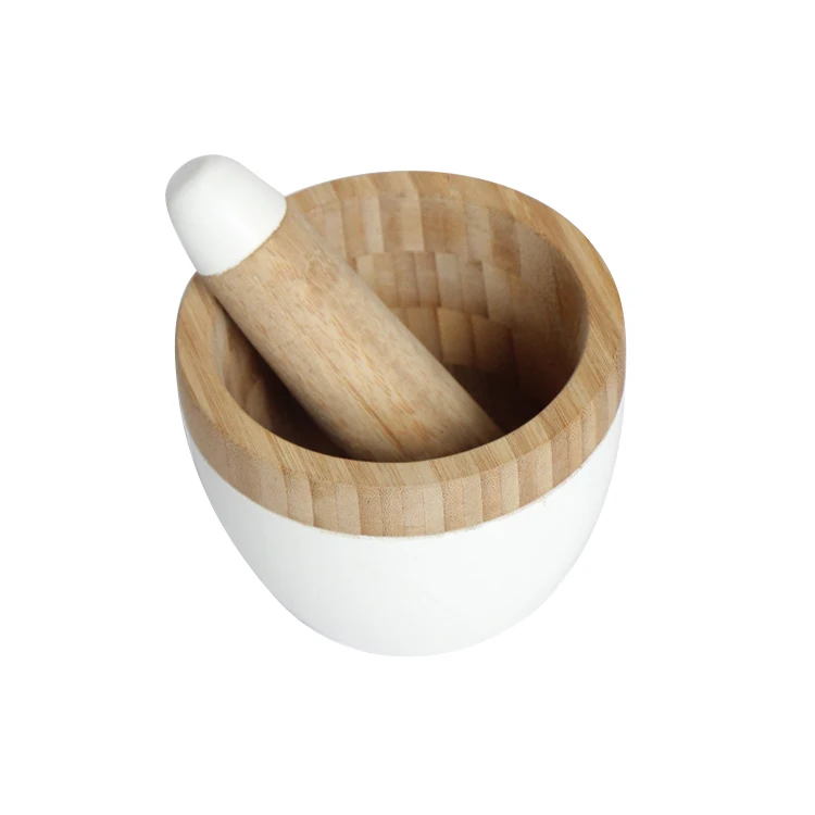 Multifunction Manual Ginger Spices Pestle Press Grinder Bowl Bamboo Wooden Garlic Masher