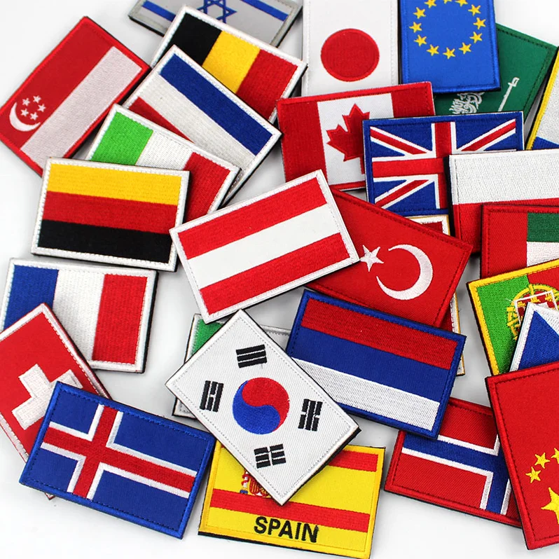 
OEM service accepted custom embroidered patches flag different countries flag patches for Hat Backpack Clothing 