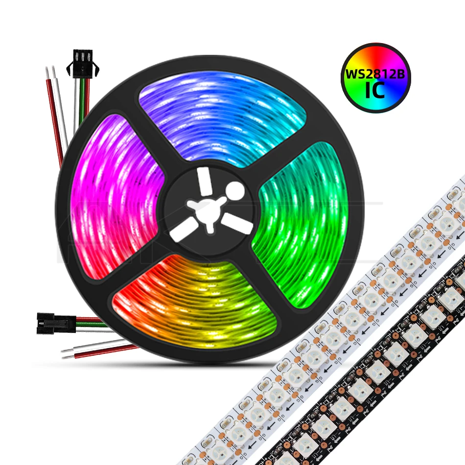 5V WS2812B RGBIC Independently Addressable Colour Pixel LED Flexible Strip Light 144 LED/M Black White FPC Magic Colour Lamp Bar