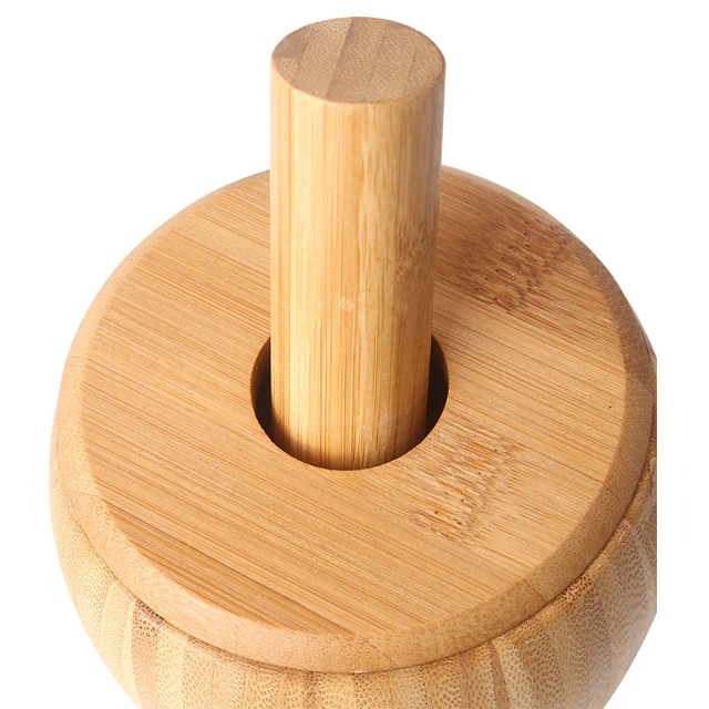 Household Kitchen Bamboo Wood Food Herb Spice Masher Grinder Chopper Manual Garlic Press Mortar Pestle Set
