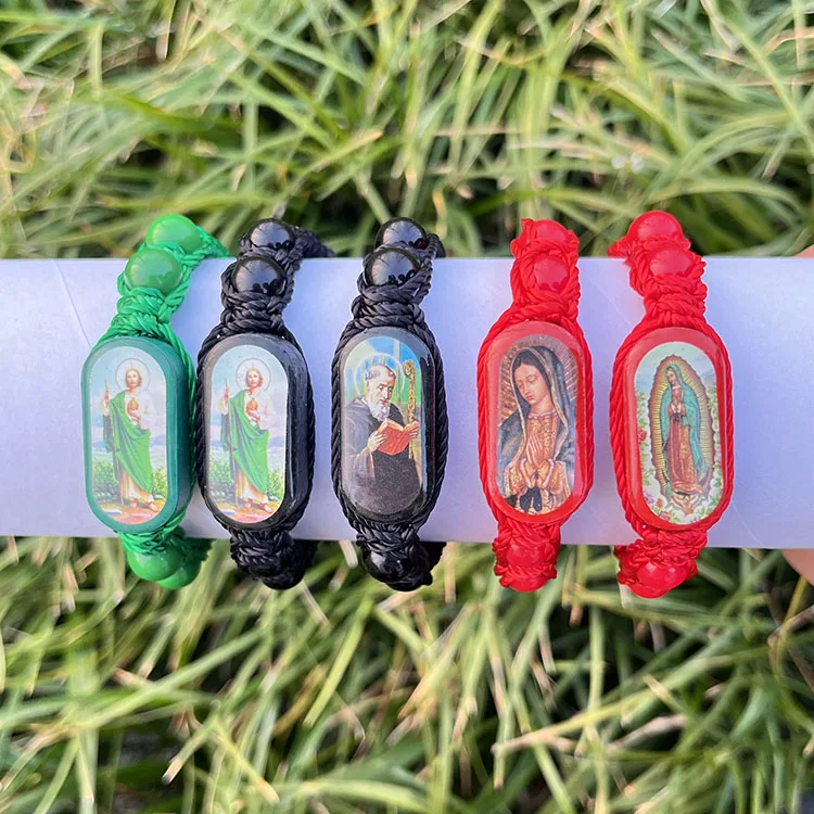 acrylic Beads Religious Handmade As Gift And Prayers Saint Judas And Virgin Maria Reading Old Men Jesus wood Handwoven Bracelets
