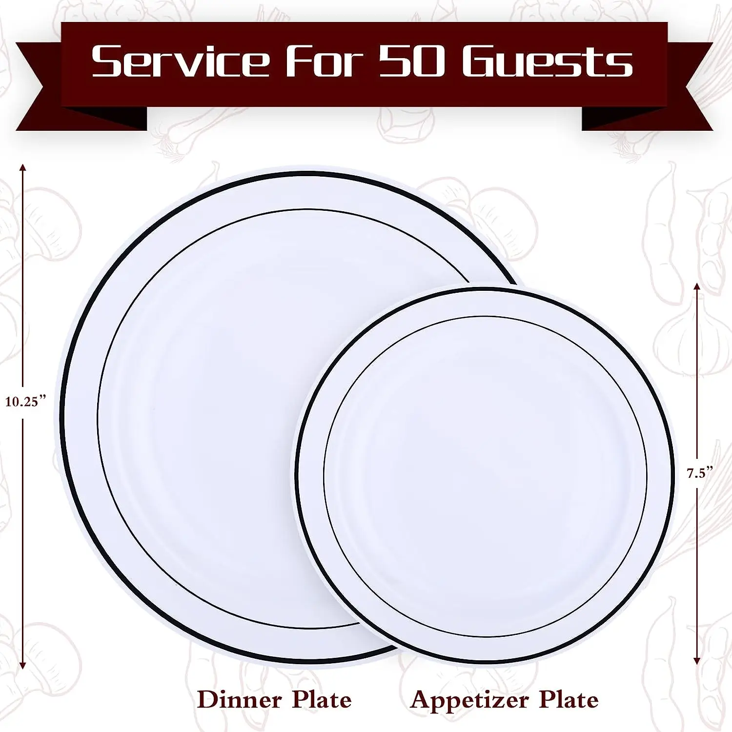 Round Disposable Dinnerware Set  heavy duty Salad plates and dessert plates dishes  with rim for party supplies