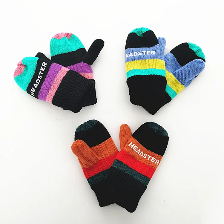 BSCI Factory Winter Thick Warm Knit Jacquard Knitted Logo Mitten Gloves Custom Design