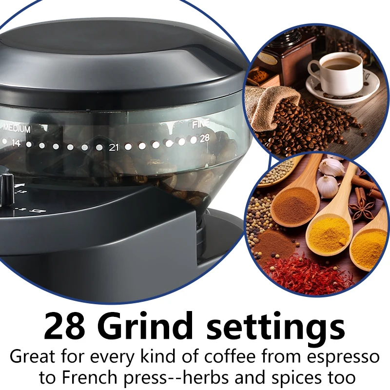 2024 new arrival Adjustable Burr Mill with 28 Precise Grind Setting Conical Burr Coffee Grinder French Press Espresso Grinder