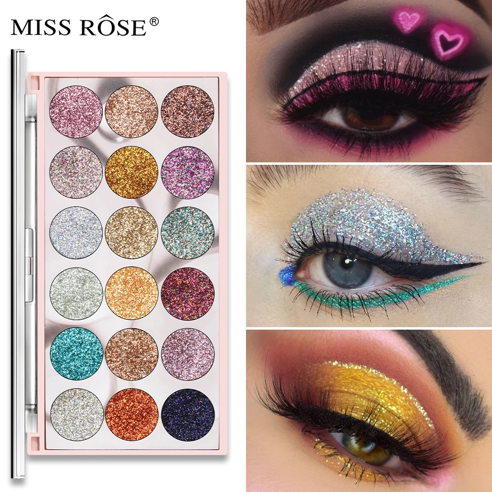 Miss Rose Shimmer Glitter Diamond Sequin Eye Shadow Powder Palette Waterproof Long Lasting Pigmented Makeup Sets