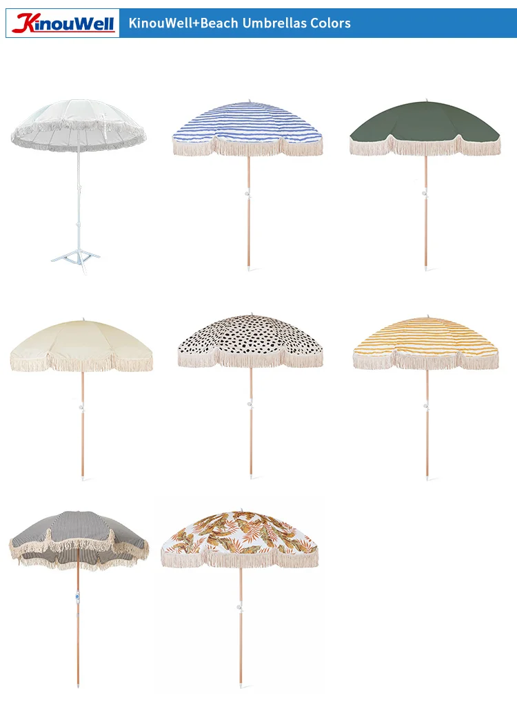 
OEM Custom Beach Canopy Umbrellas Outdoor Sun Folding Beach Umbrella With Tassels Fringe 
