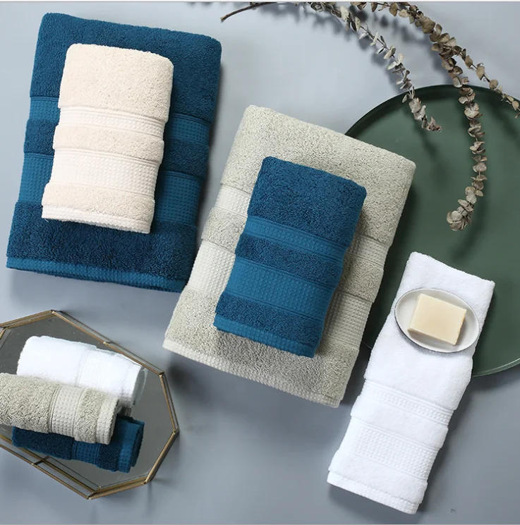 Wholesale Super soft luxury thick 500gsm 2pcs towel set 16s plain bathroom 100% Pakistan cotton bath towel set