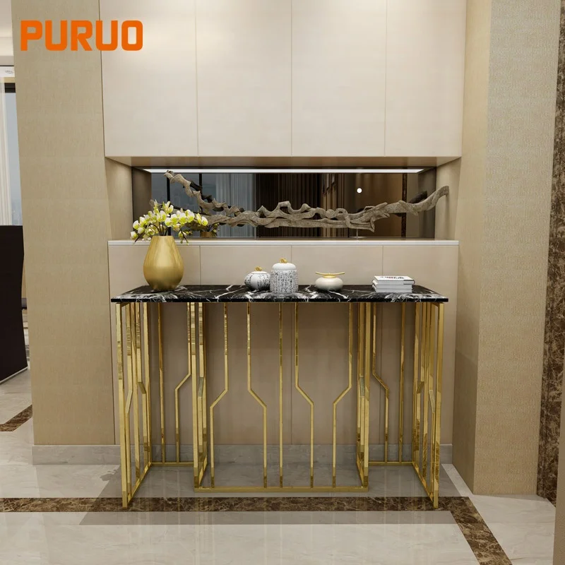 Furniture gold metal base artifical marble console table