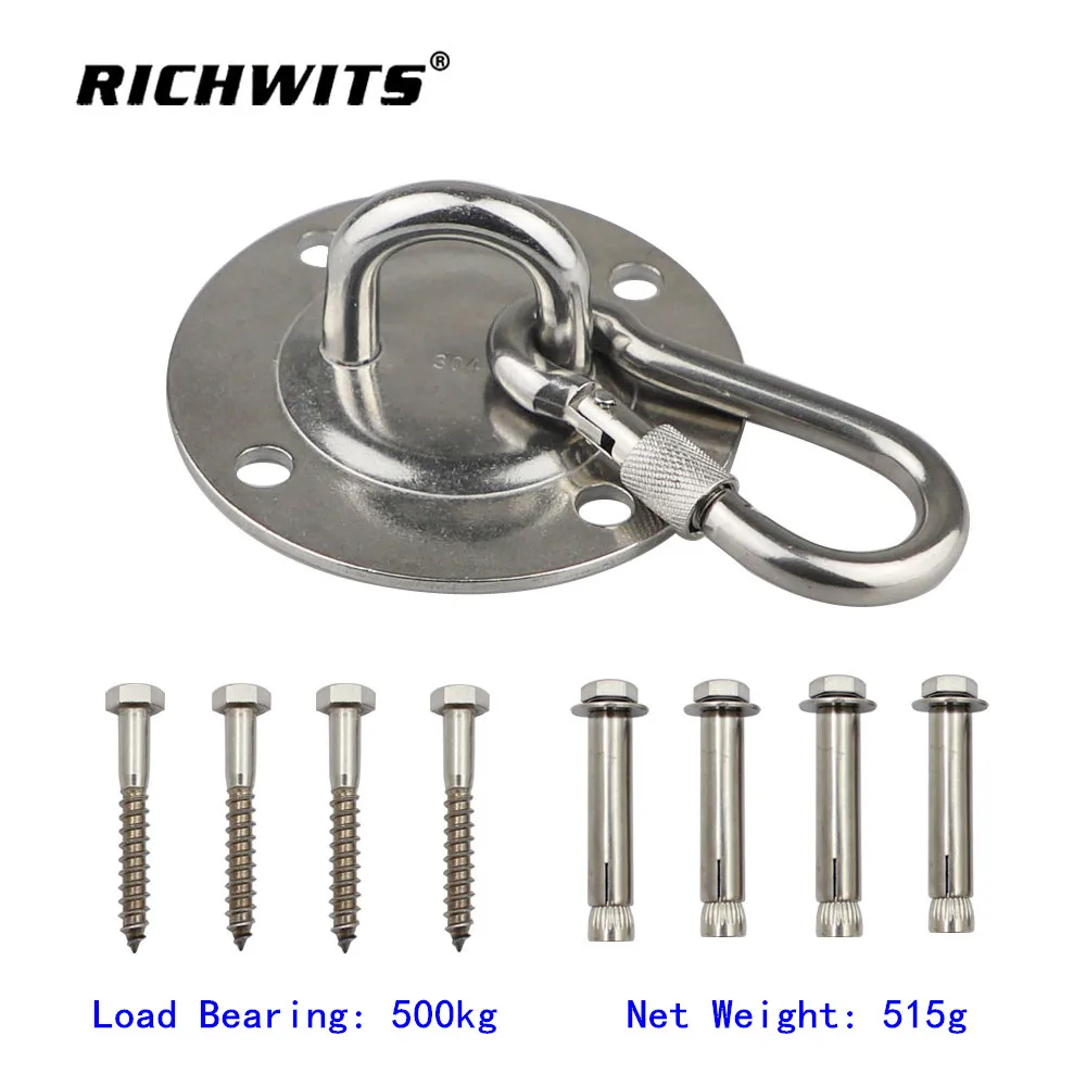 Rigging hardware stainless round deck pad eye plate ceiling wall mount hammock hanging swing hook