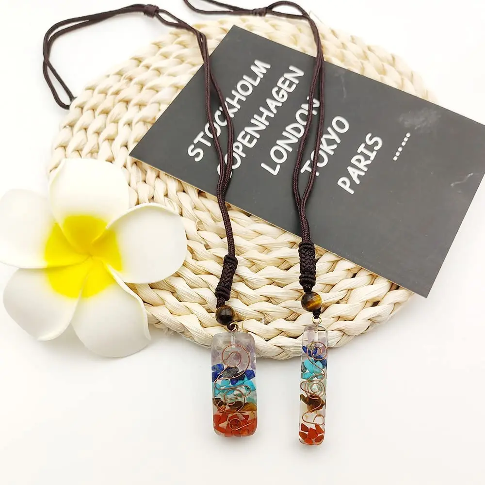 Orgone Chakra Healing Pendant with Adjustable Cord 7 Chakra Stones Spiritual Healing Necklace