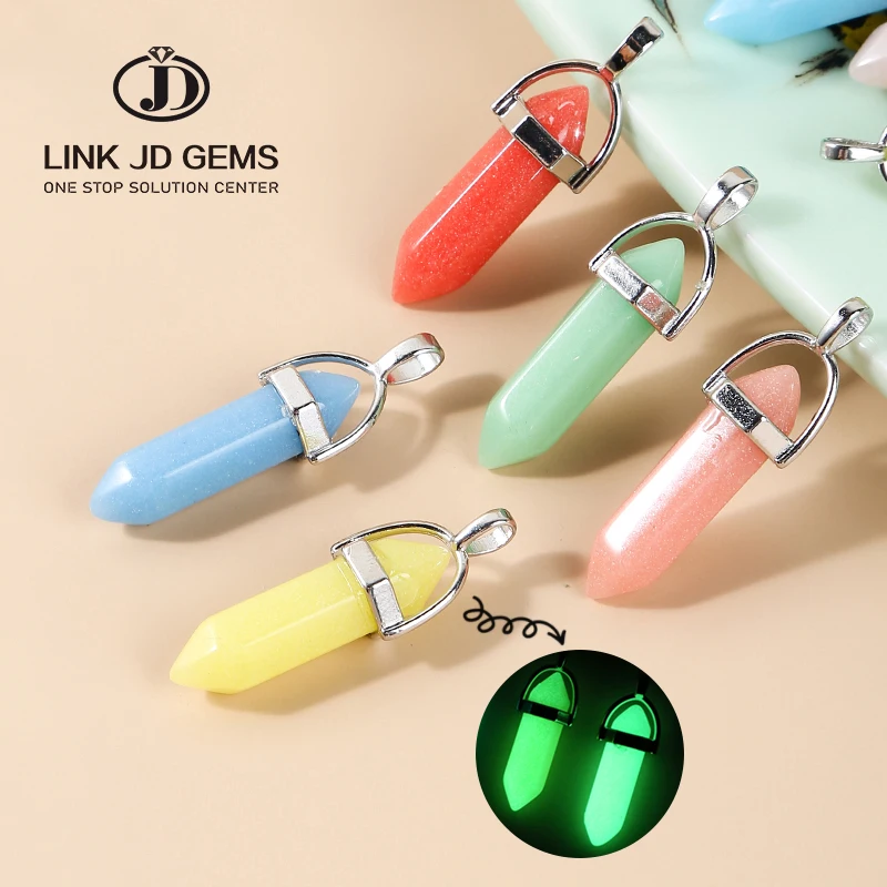 New Fashion Pendent Necklace Synthetic Luminous Artificial Stone Hexagonal Column Pendant For Women DIY Jewelry Making