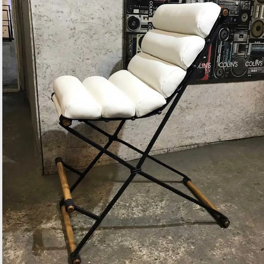 Designer Home Kitchen Island Counter Height Channeled Upholstered White Leather Bar Chair