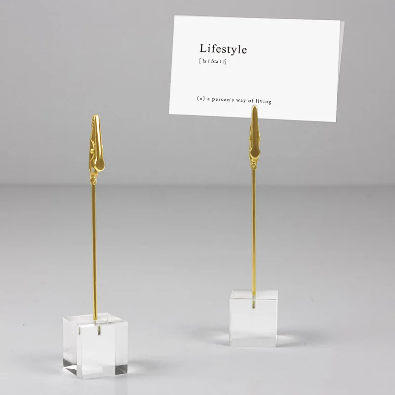 Home Decor Clear Acrylic Cube Floating Memo Holder Name Cards Clips Note Holder