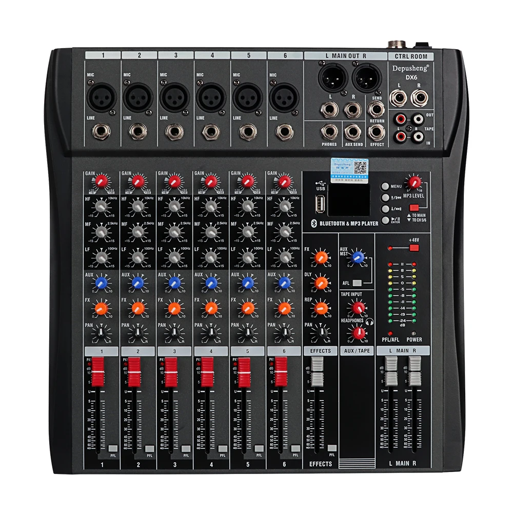 Профессиональная 6-полосная микшерная консоль Depusheng DX6 48 В блок питания DJ-микшер