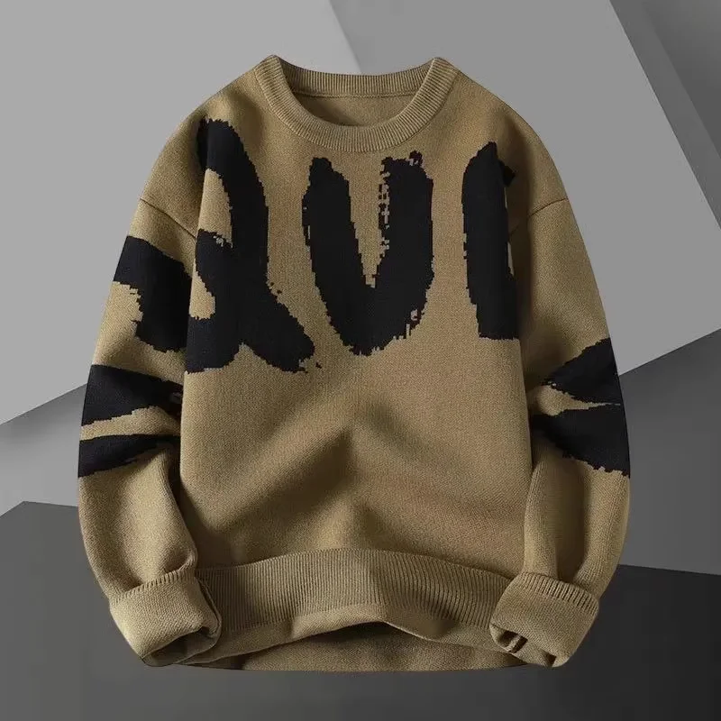 Custom LOGO OEM & ODM men sweater pullover Jacquard Knitted top winter crew neck jumper men knitwear custom knit sweater