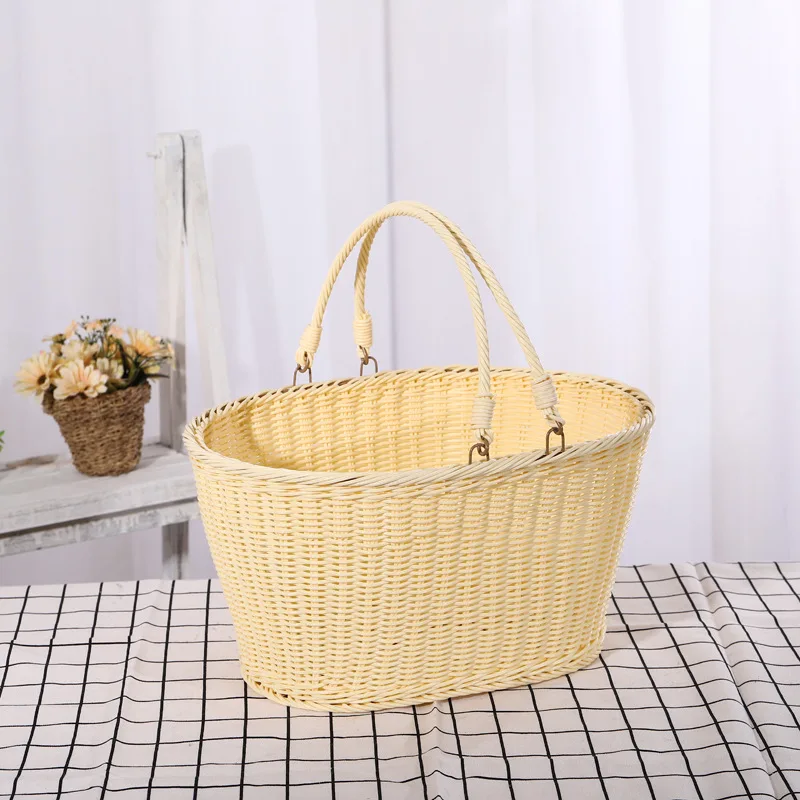 Outdoor Gift Camping Fruit Food Picnic Wine Large Woven Wicker Rattan Storage Basket