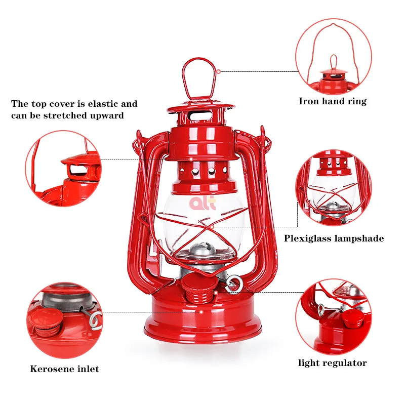 iron oil burning lantern/factory vintage kerosene lamp/tent outdoor camping light red