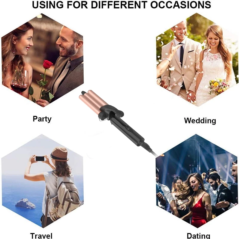 New Three Barrel Ceramic Ionic Mini Wave Curling Iron Portable Travel Triple Barrel Hair Curler