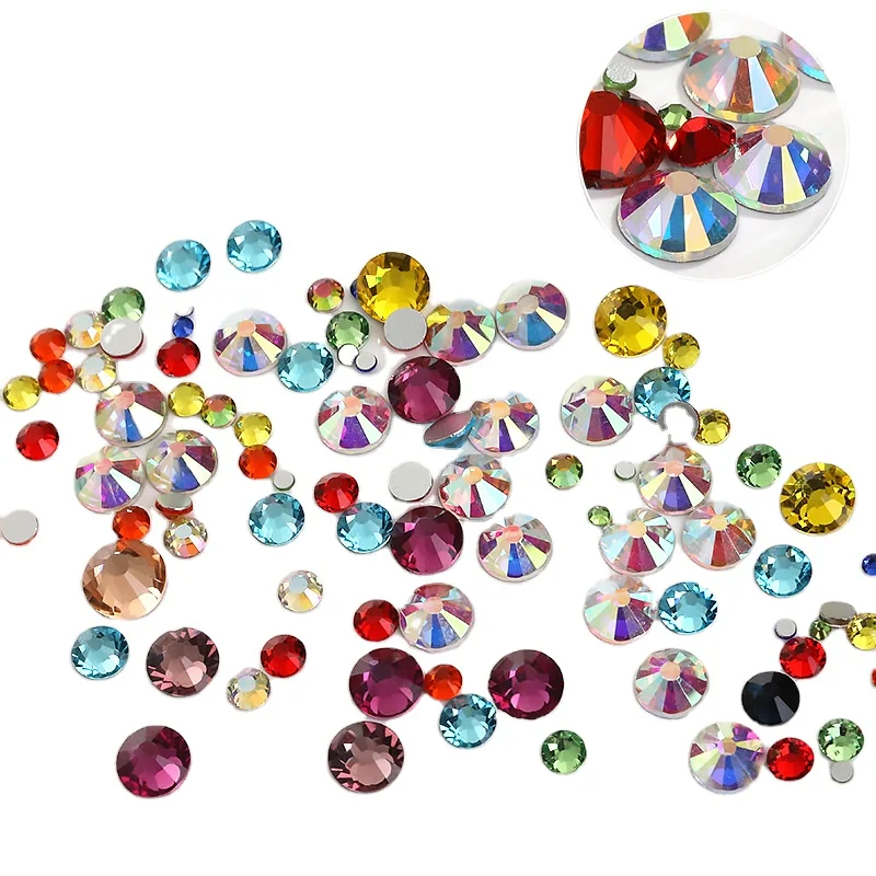 Multi-colored crystal flat bottom drill nail drill wedding dress rhinestone phone case Car logo bright diamond roundabs/hotfix