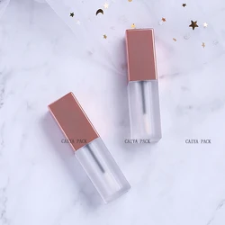 CAIYA 4ml luxury clear frost square rose gold pink lip gloss tubes with wands with stopper custom label lipstick container