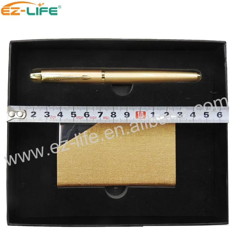 Business Gift  pack Set for Gentleman Ballont pen Promotion with Gold Ballpoint pen and Gold Wallet for best office gift
