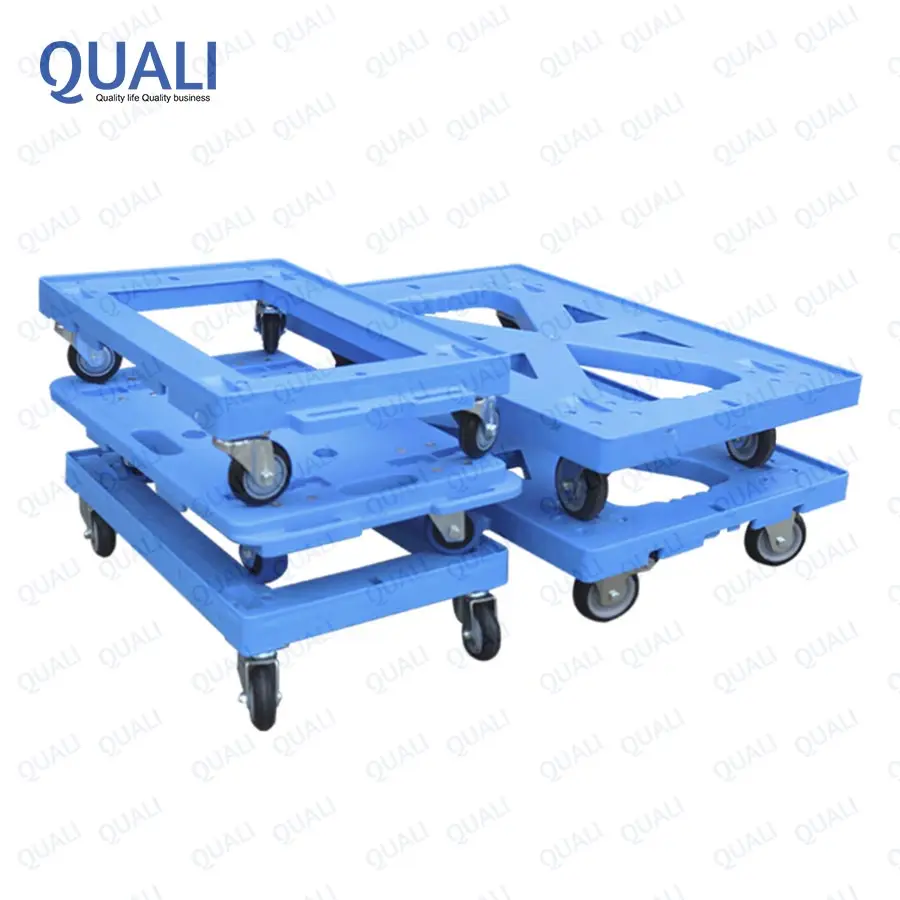 Quali Industrial Transport Plastic Moving Dolly Container Box Used Four Wheels Turtle Cart Trolley