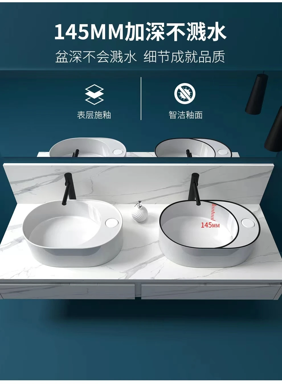 Big new arrival art table basin ceramic oval shape wash basin including console concealed launching countertop sink
